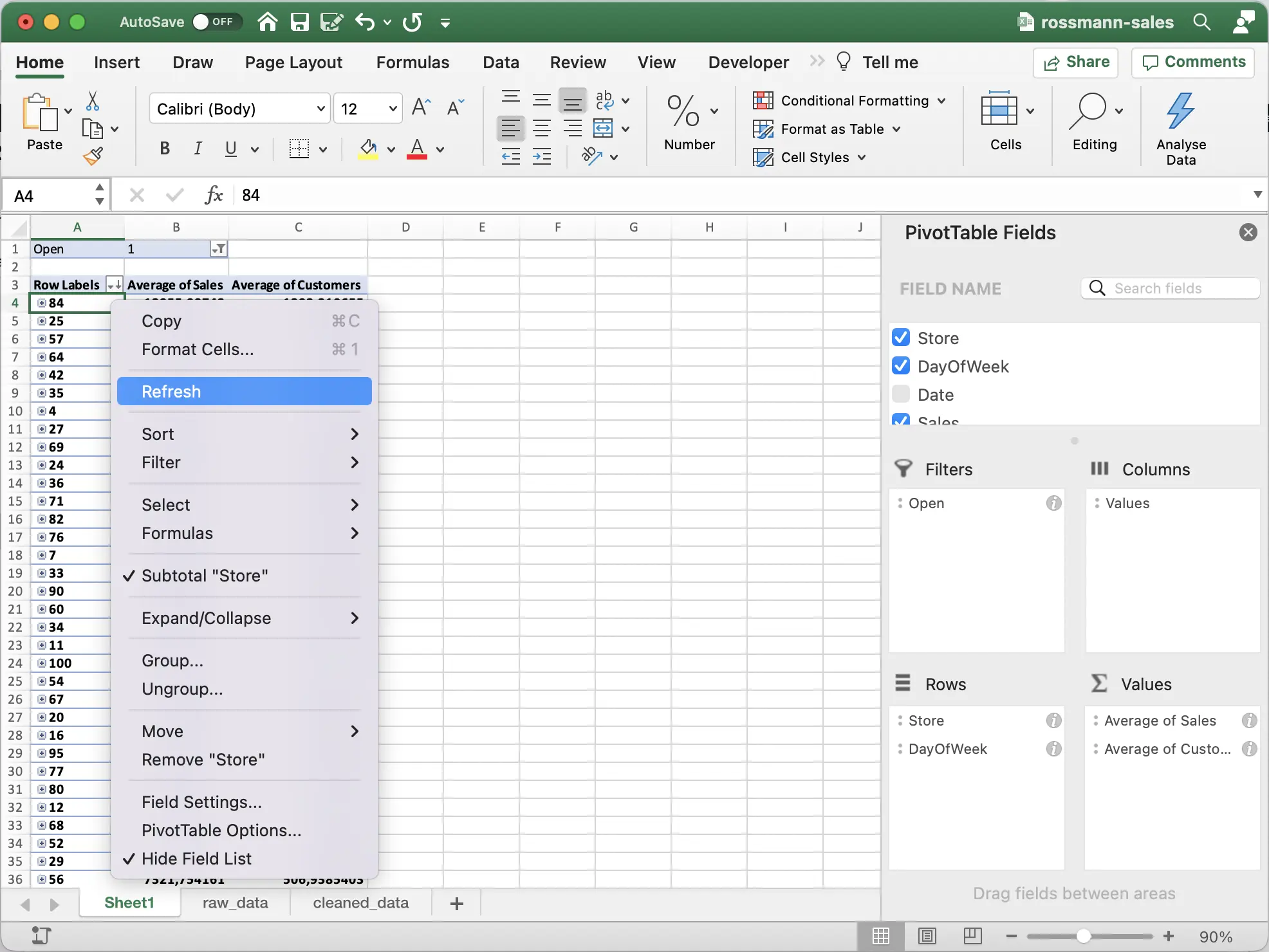 Figure 17 - Refreshing a pivot table